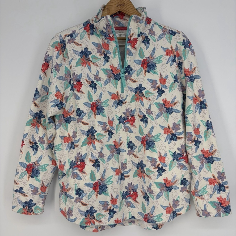 Vera Bradley French Terry Pullover L Tropical Floral 1/4 Zip Soft Comfy Lounge